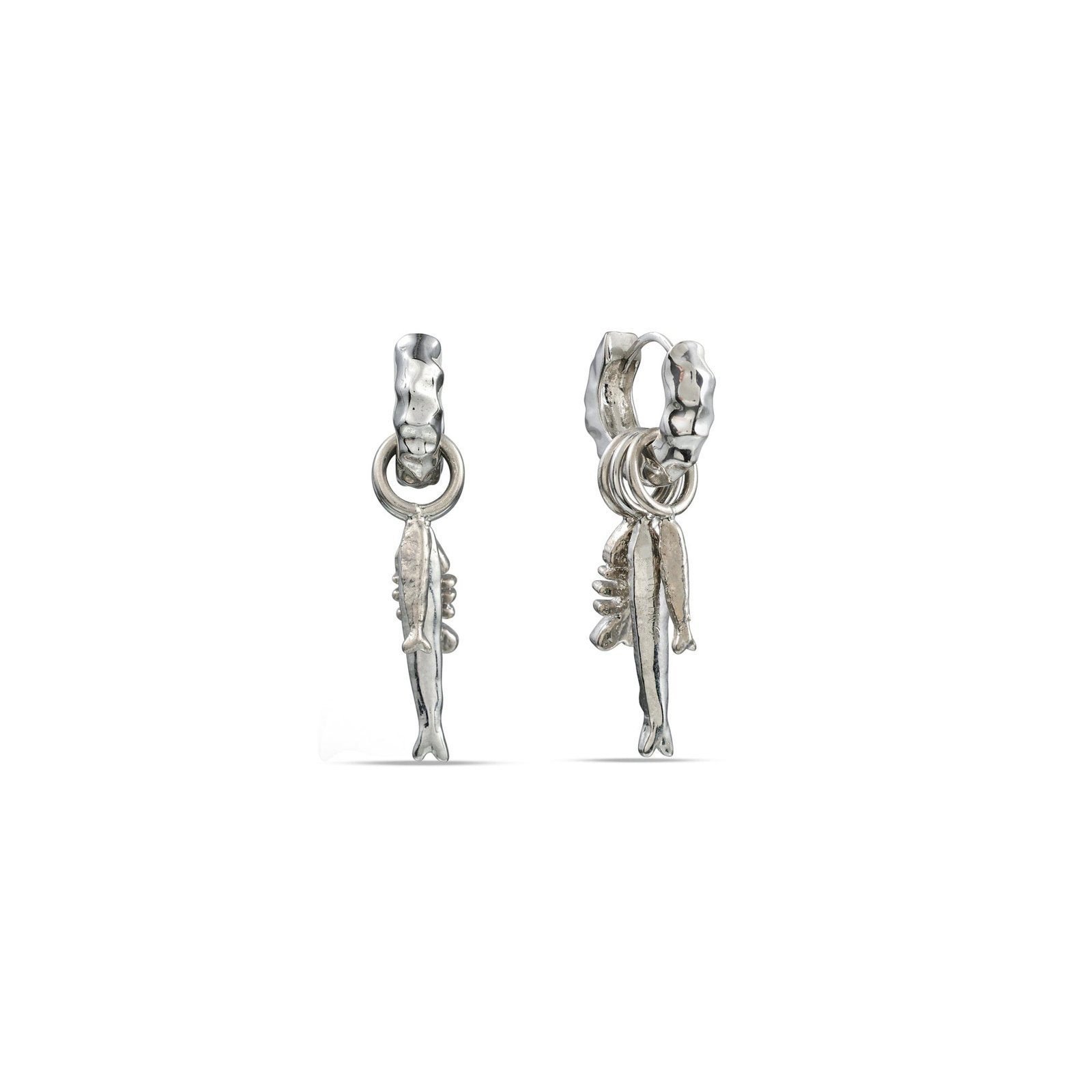 Silver Fish Charm Huggies Earrings