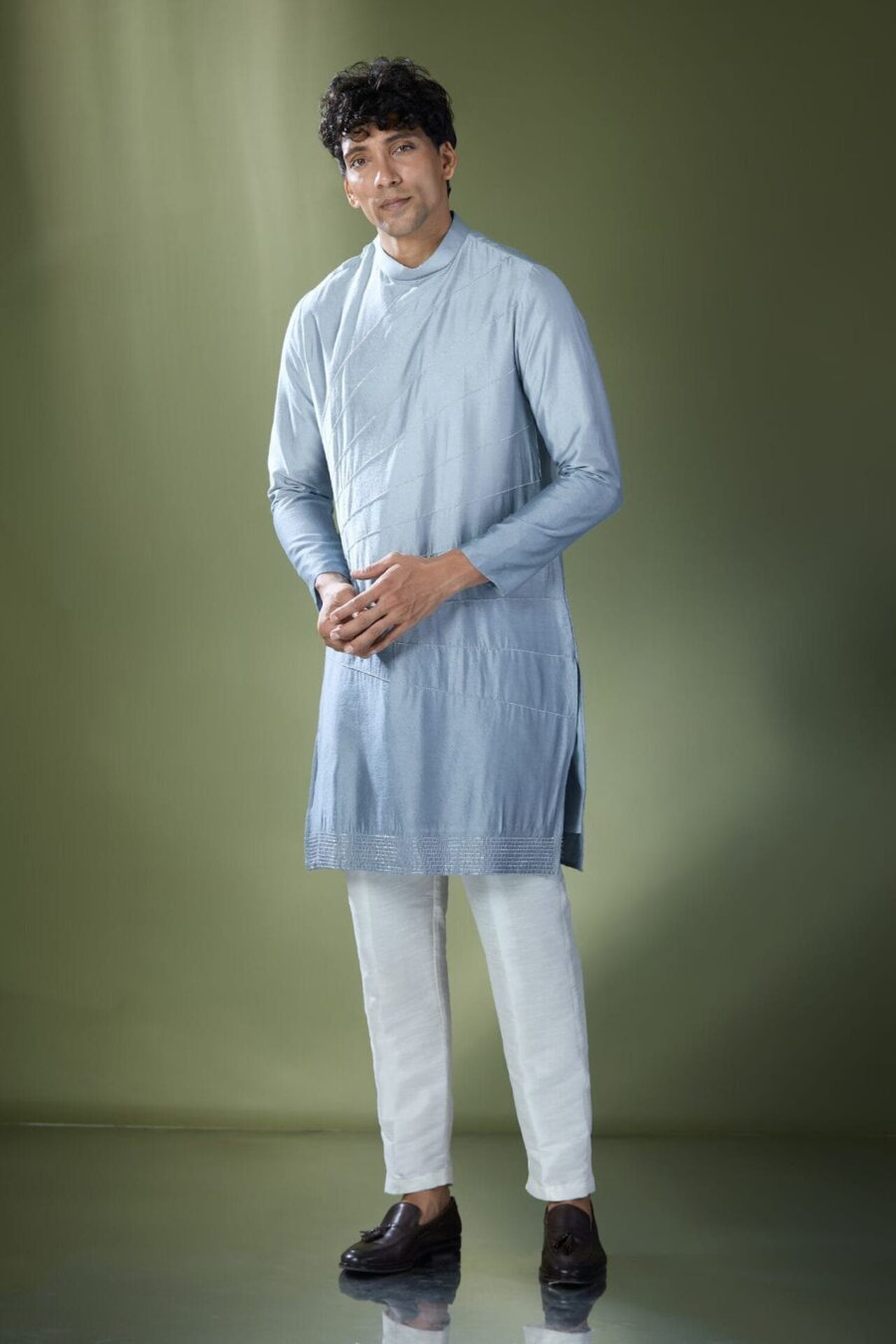 Powder Blue Ombre High-Neck Embroid