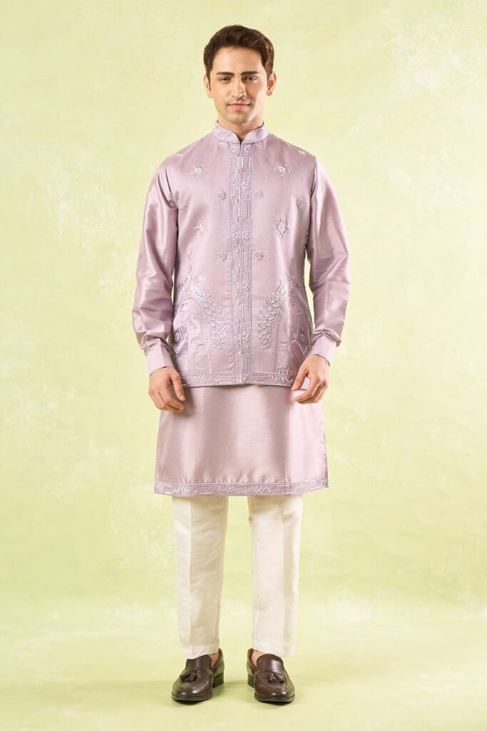 Lavender Embroidered Kurta-Bundi Se