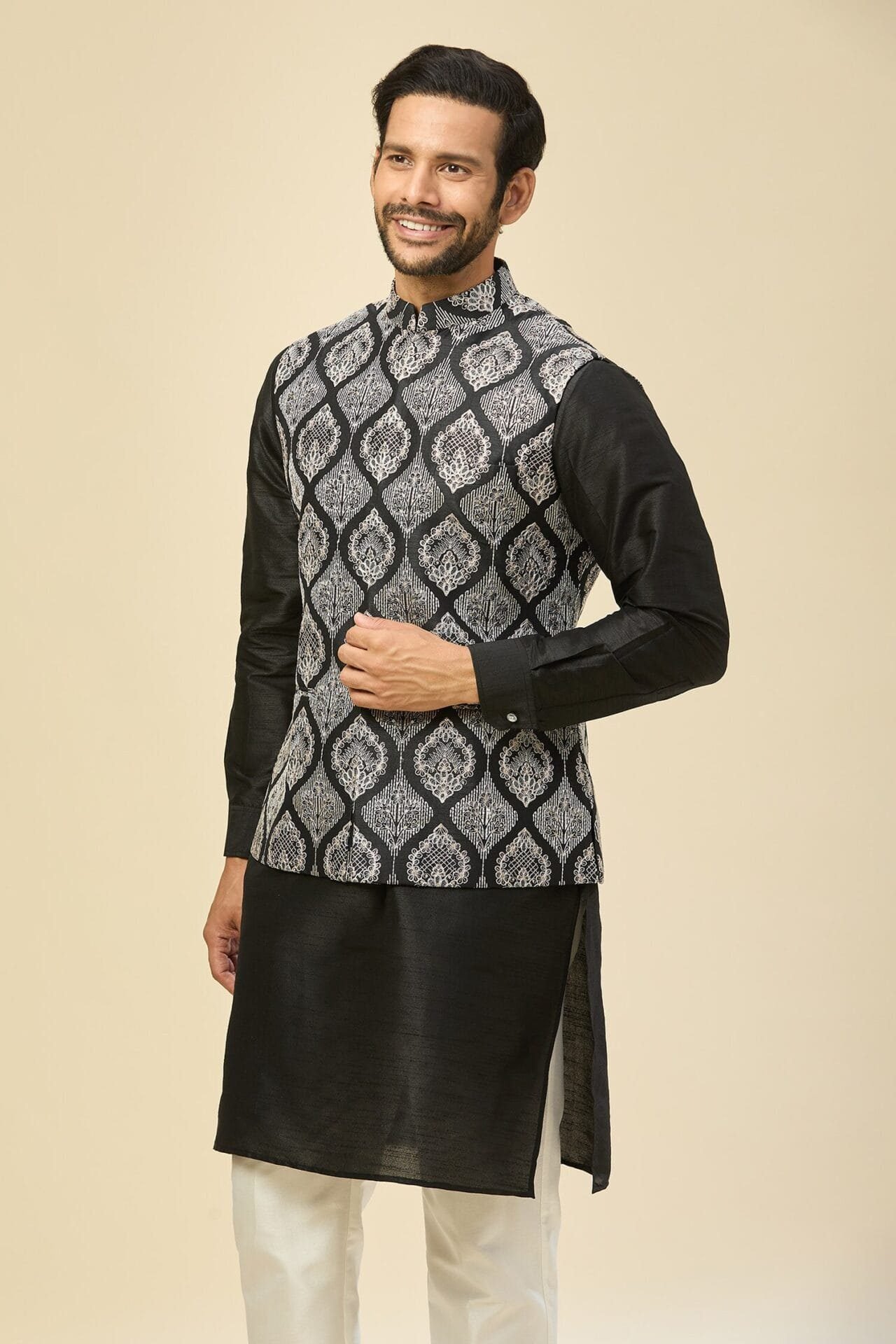 Black Embroidered Kurta-Jacket Set