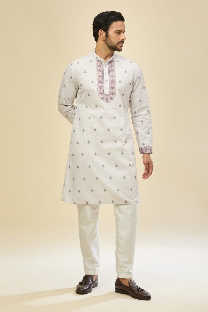 Off White Printed Kurta Set