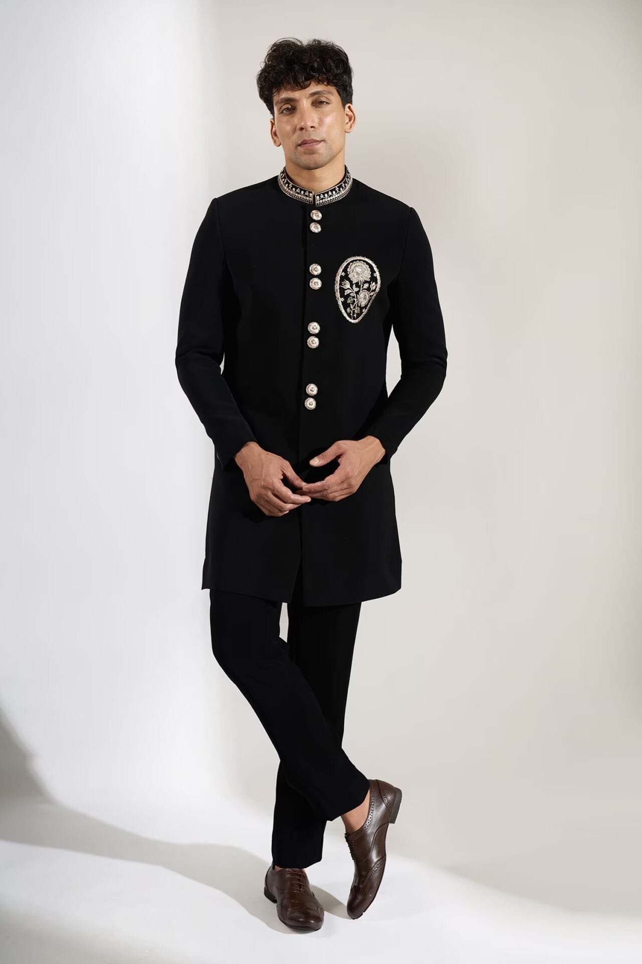 Black Embroidered Achkan