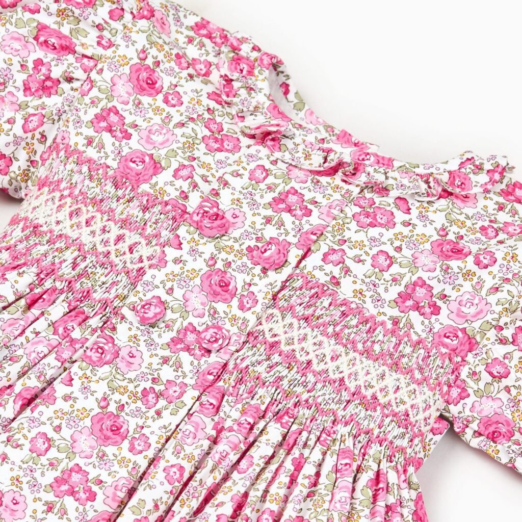 Pink Roses Hand smocked Dress