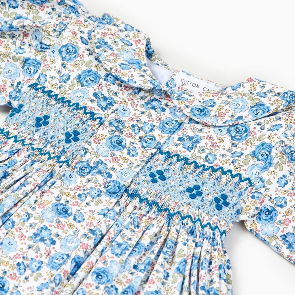 Ditsy Blue Roses Hand smocked Dress