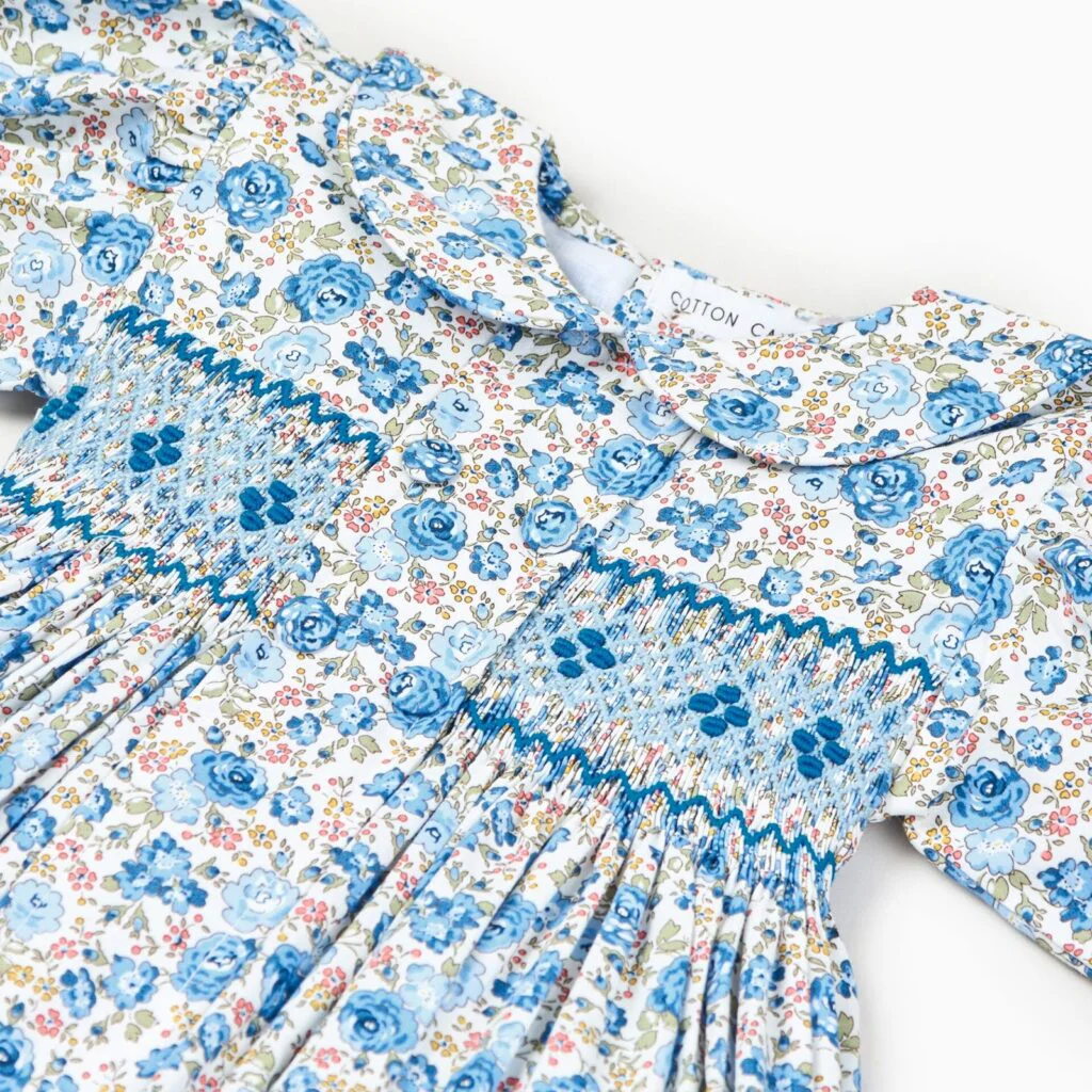 Ditsy Blue Roses Hand smocked Dress