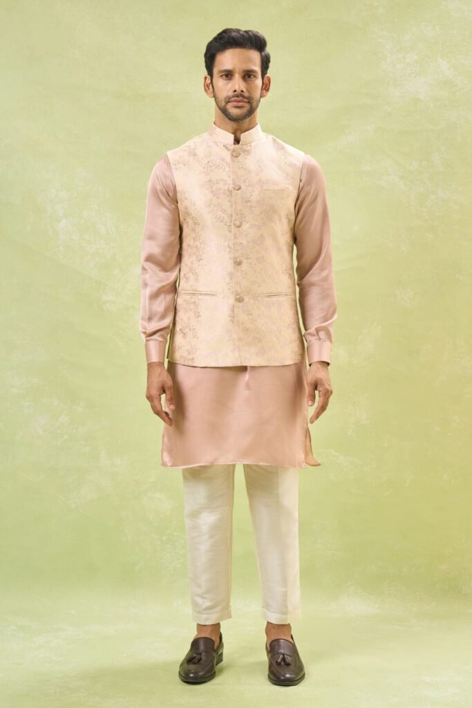 Pink Brocade Kurta-Jacket Set