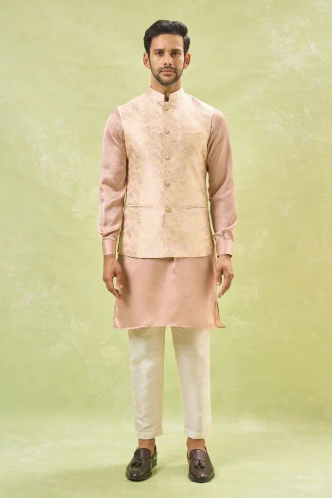 Pink Brocade Kurta-Jacket Set