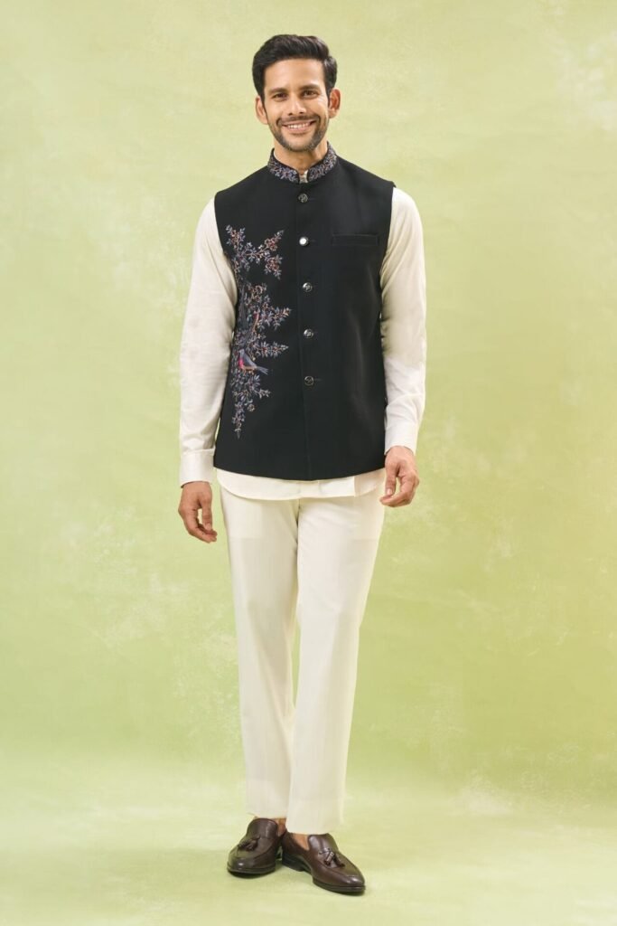 Black Embroidered Nehru Jacket