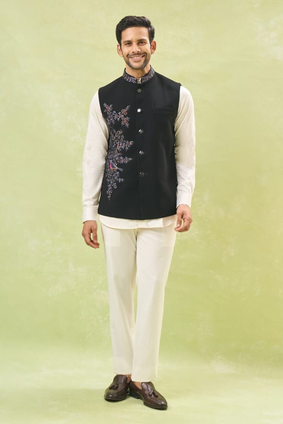Black Embroidered Nehru Jacket