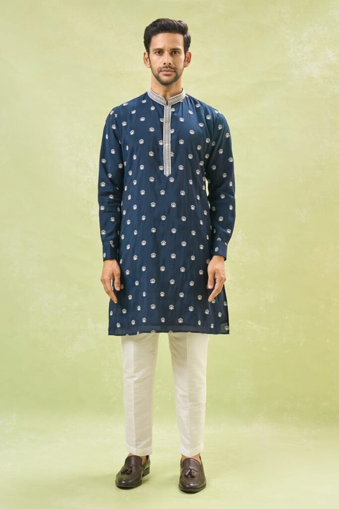 Royal Blue Embroidered Kurta-Jacket
