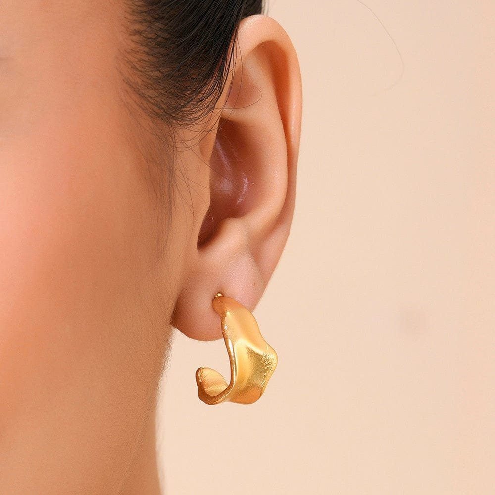Gold Crimped Hoop Earrings for Wome