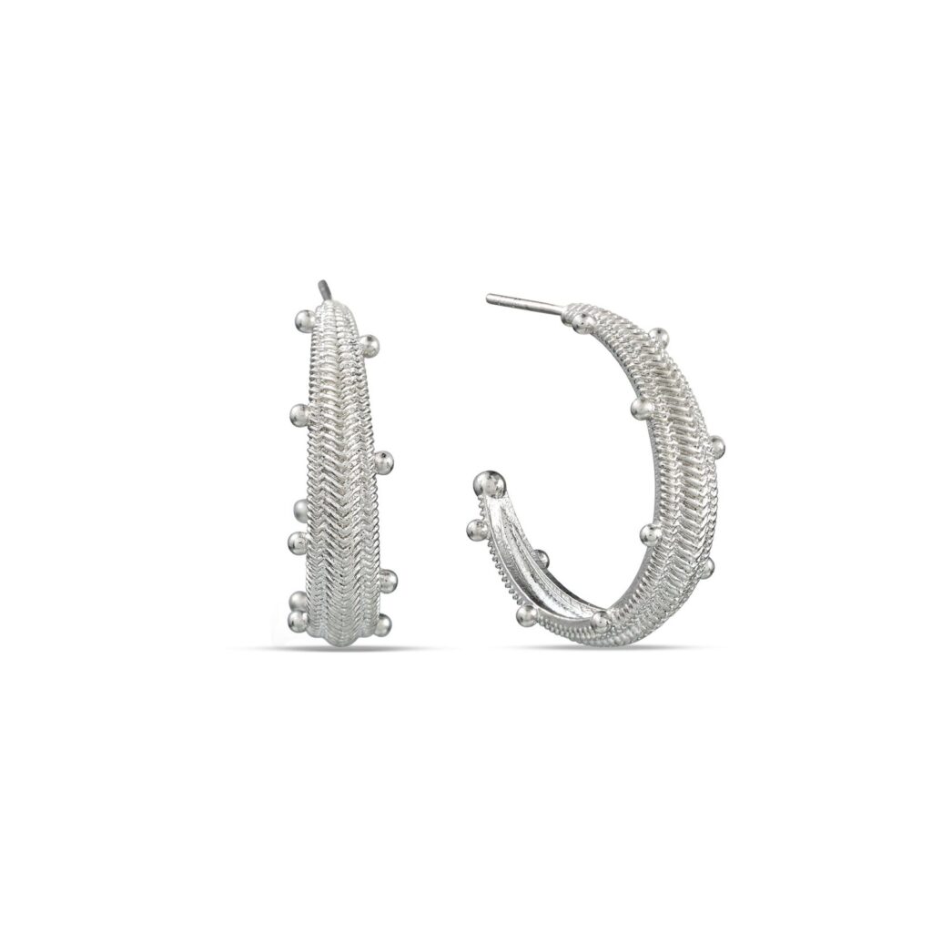 Silver Finish Dewdrop Chevron Hoops