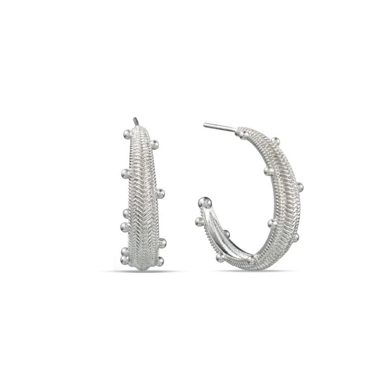 Silver Finish Dewdrop Chevron Hoops