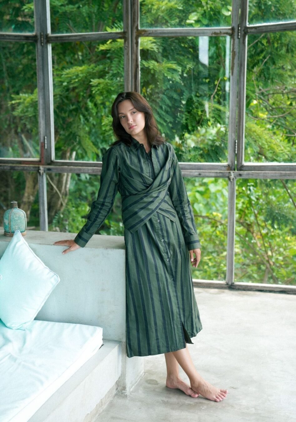 Seattle Wrap Long Dress - Green Str