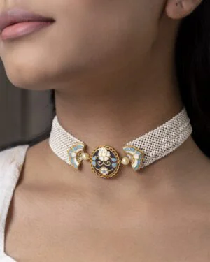 925 Silver Choker Necklace Blue 1 1