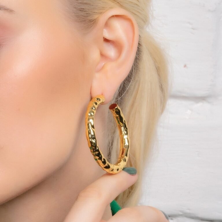Etched Raw Bouldered Hoops Large