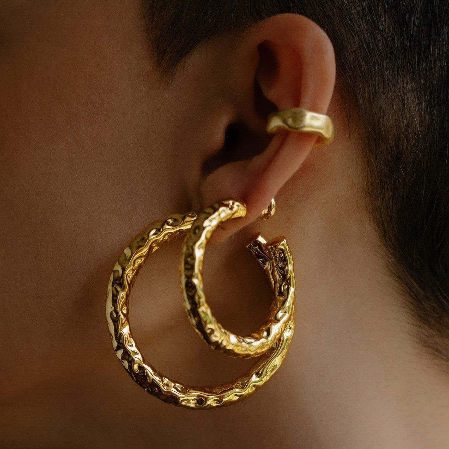 Crumbled Foil Finish Gold Ear Cuff