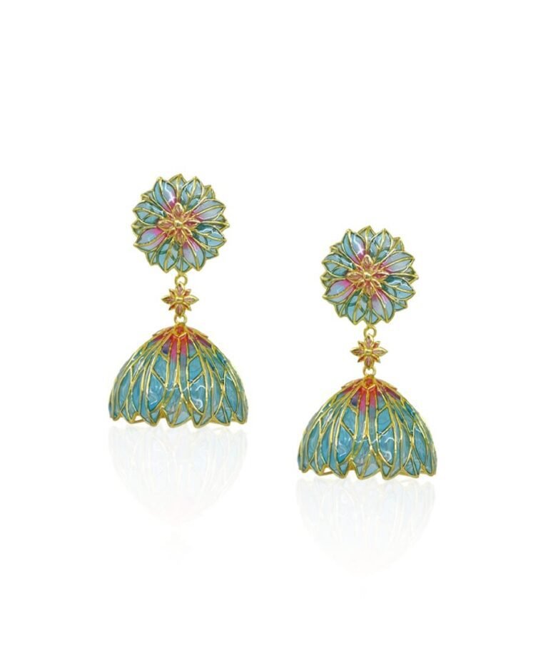 Bloom Lotus Jhumki Earrings Blue