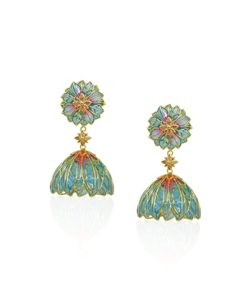 Bloom Lotus Jhumki Earrings Blue
