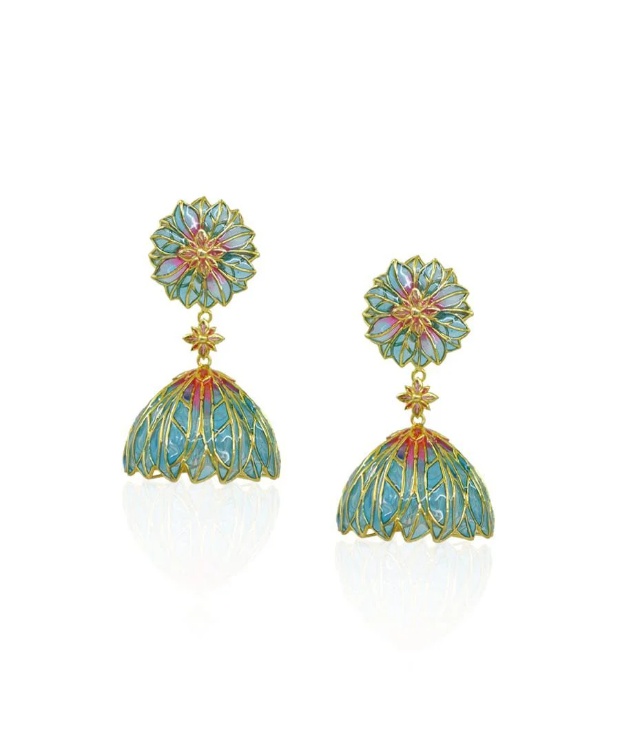 Bloom Lotus Jhumki Earrings Blue