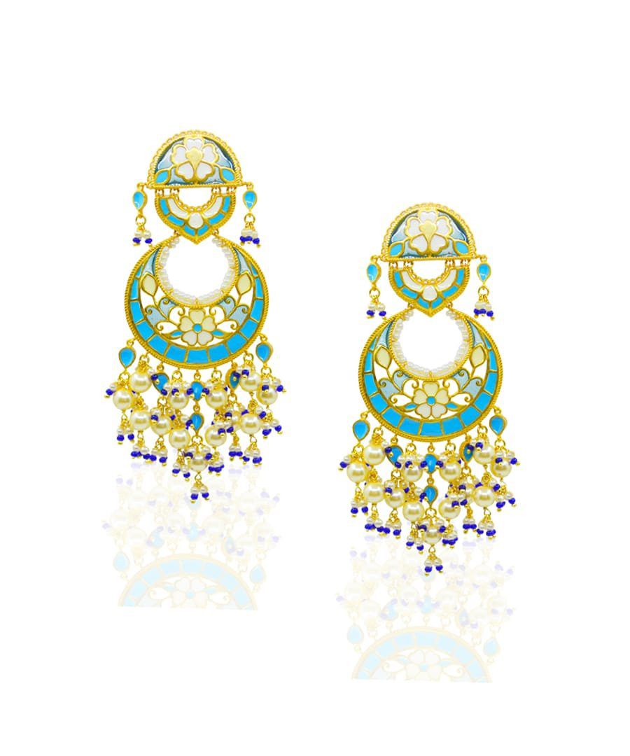 Feroza Chandbali Earrings Blue