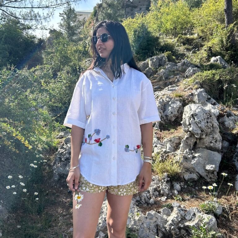 White Serene Stitch Linen Shirt