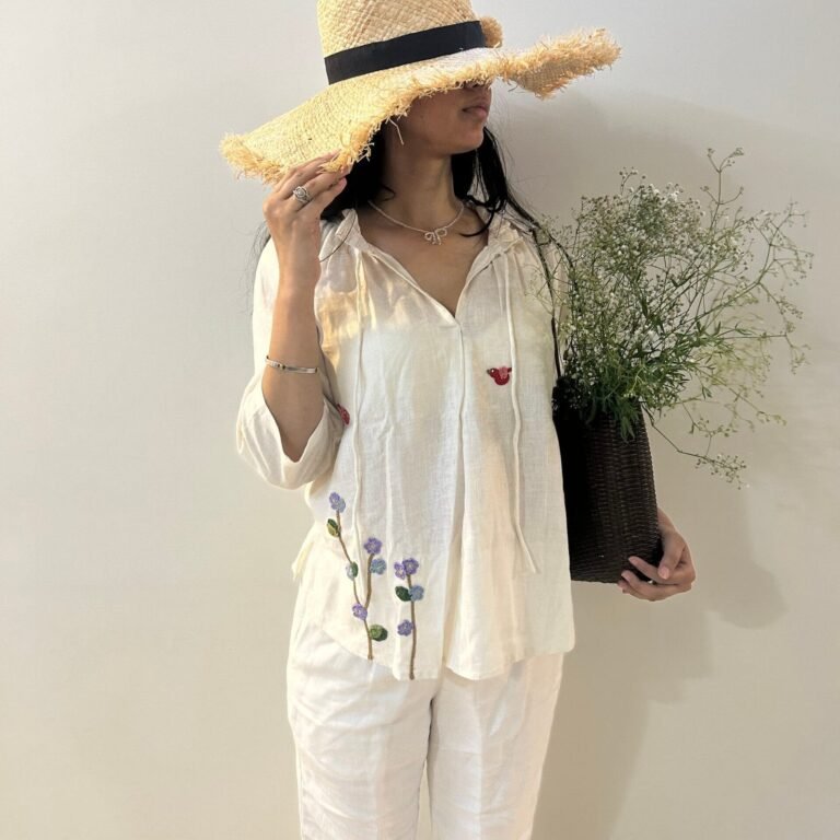 White Serene Stitch Linen Top