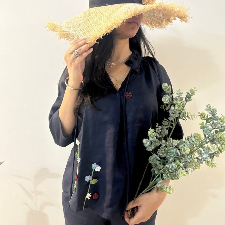 Indigo Serene Stitch Linen Top