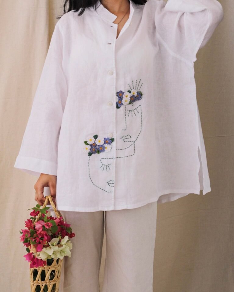 Illustrated White Linen Shirt