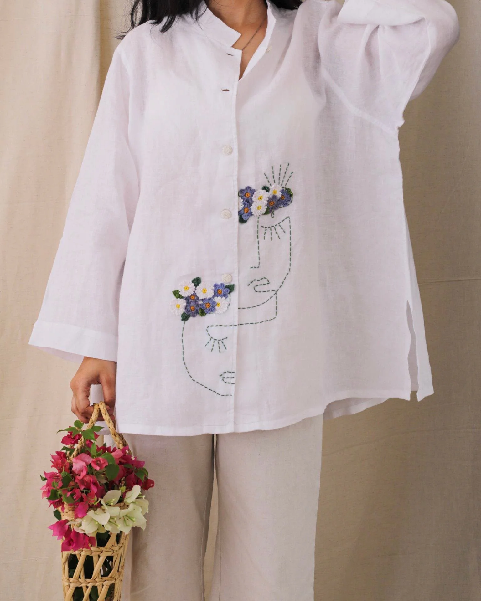 Illustrated White Linen Shirt