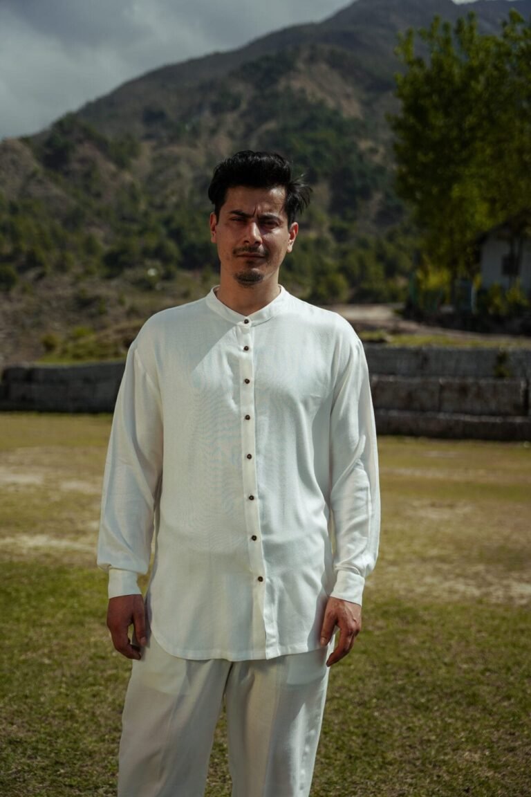 Lotus Silk Chinese Collar Shirt