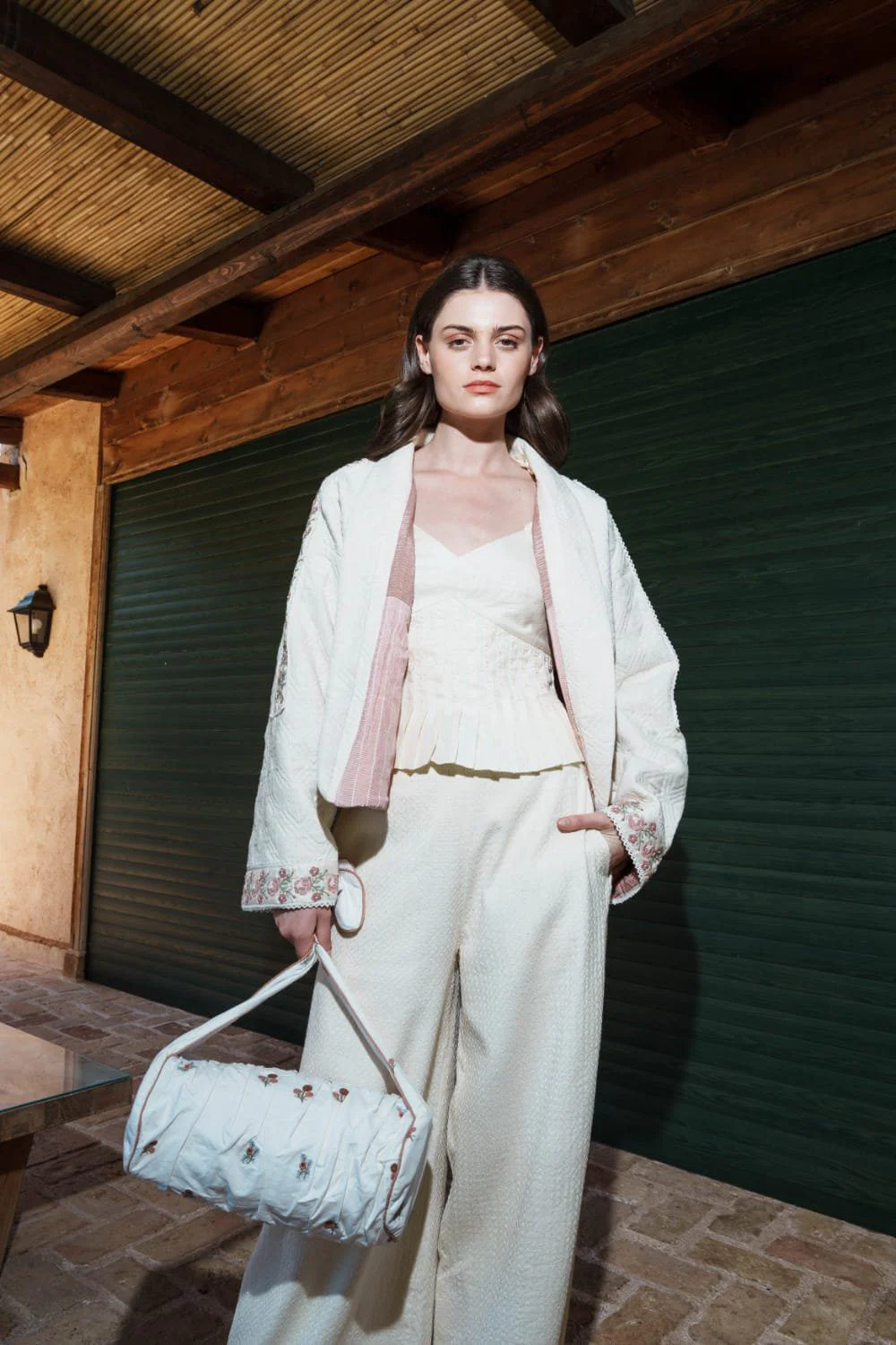 Ecru cotton rose lace quilted tree