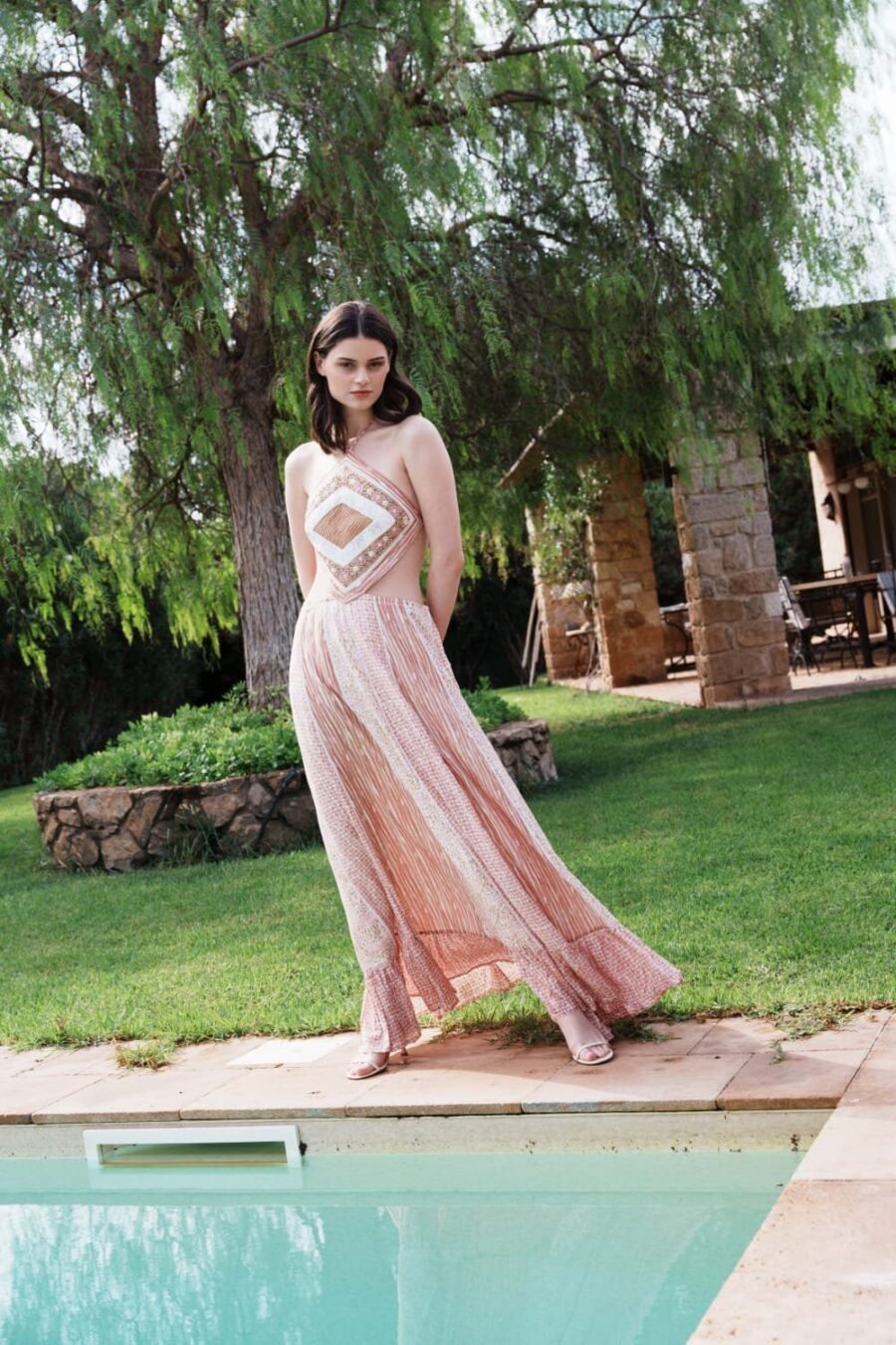 Salmon halter neck multi printed ma