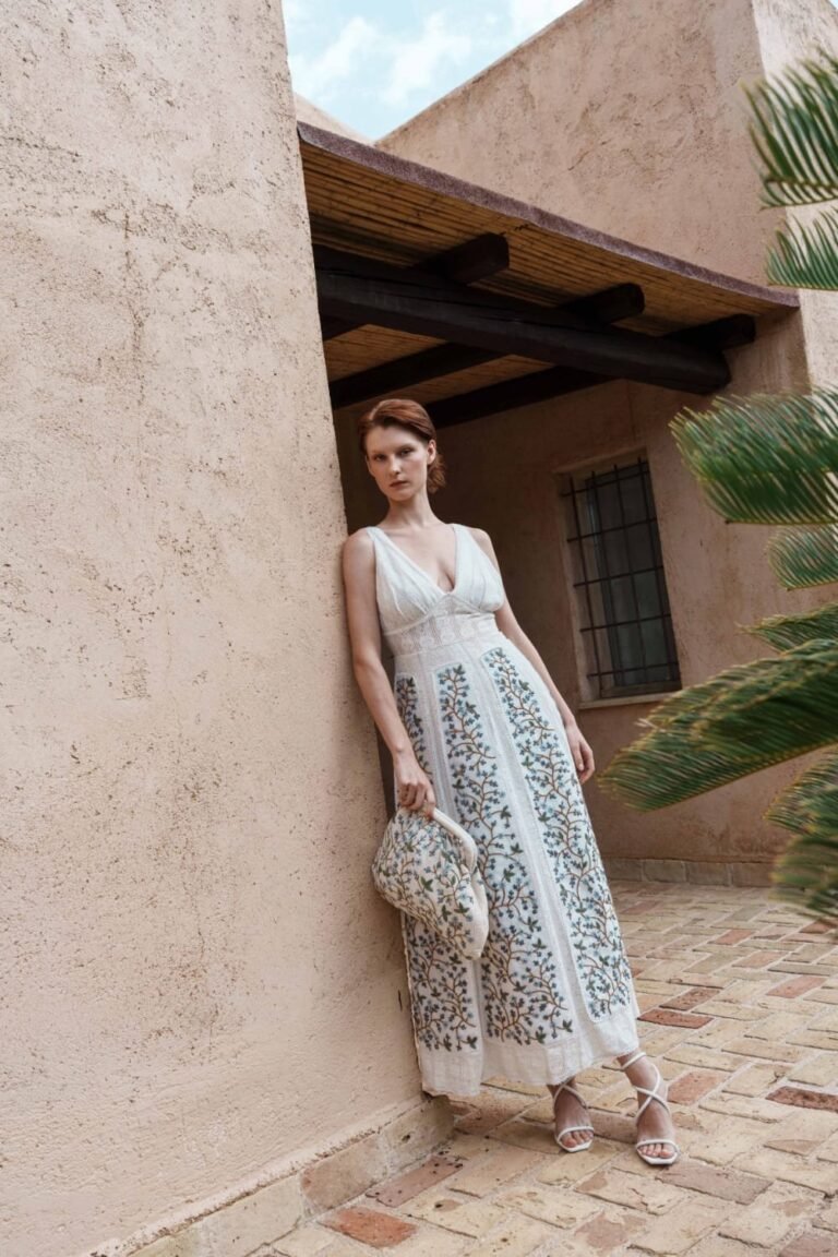 White Lace Embroidered Midi