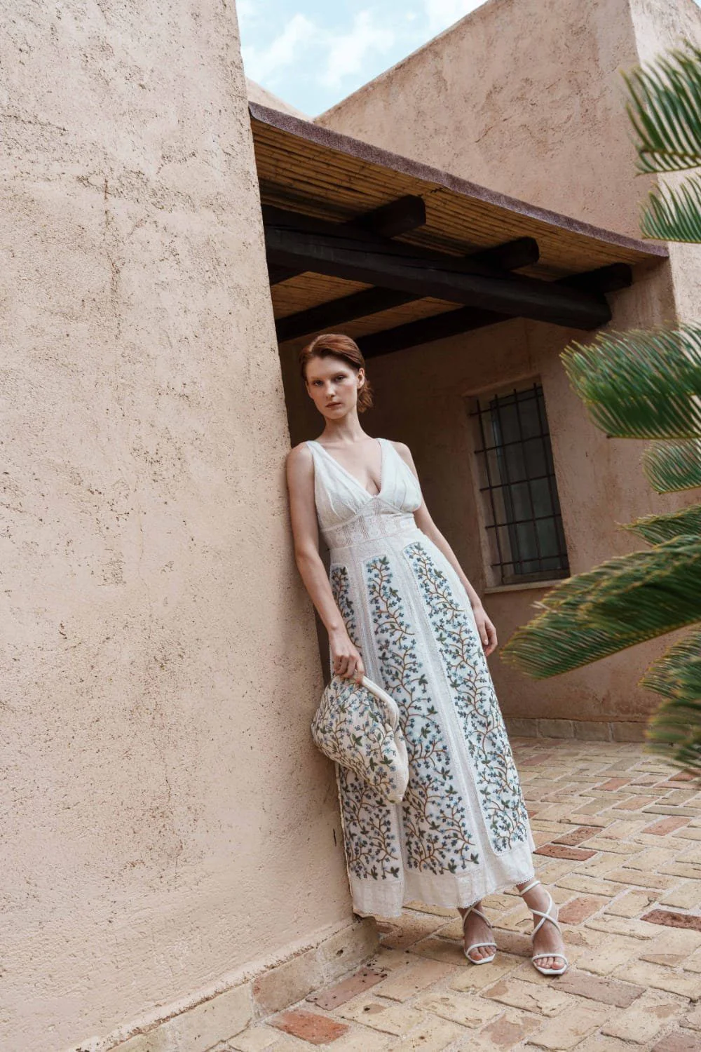 White lace embroidered midi dress