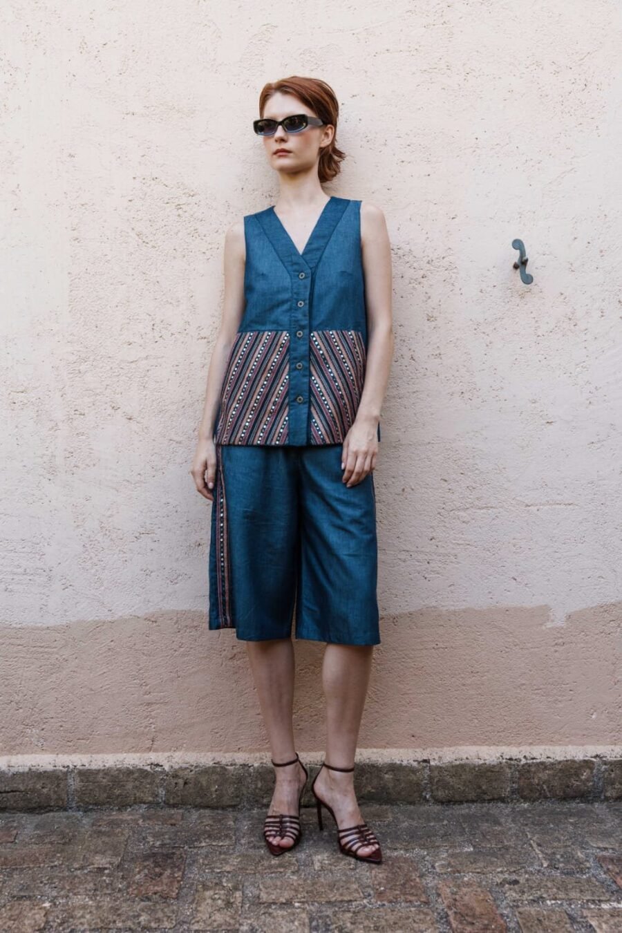 Denim embroidered waistcoat with em