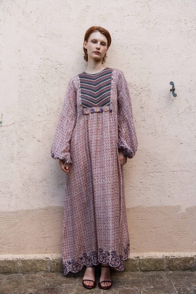 Onion pink printed maxi with embroi