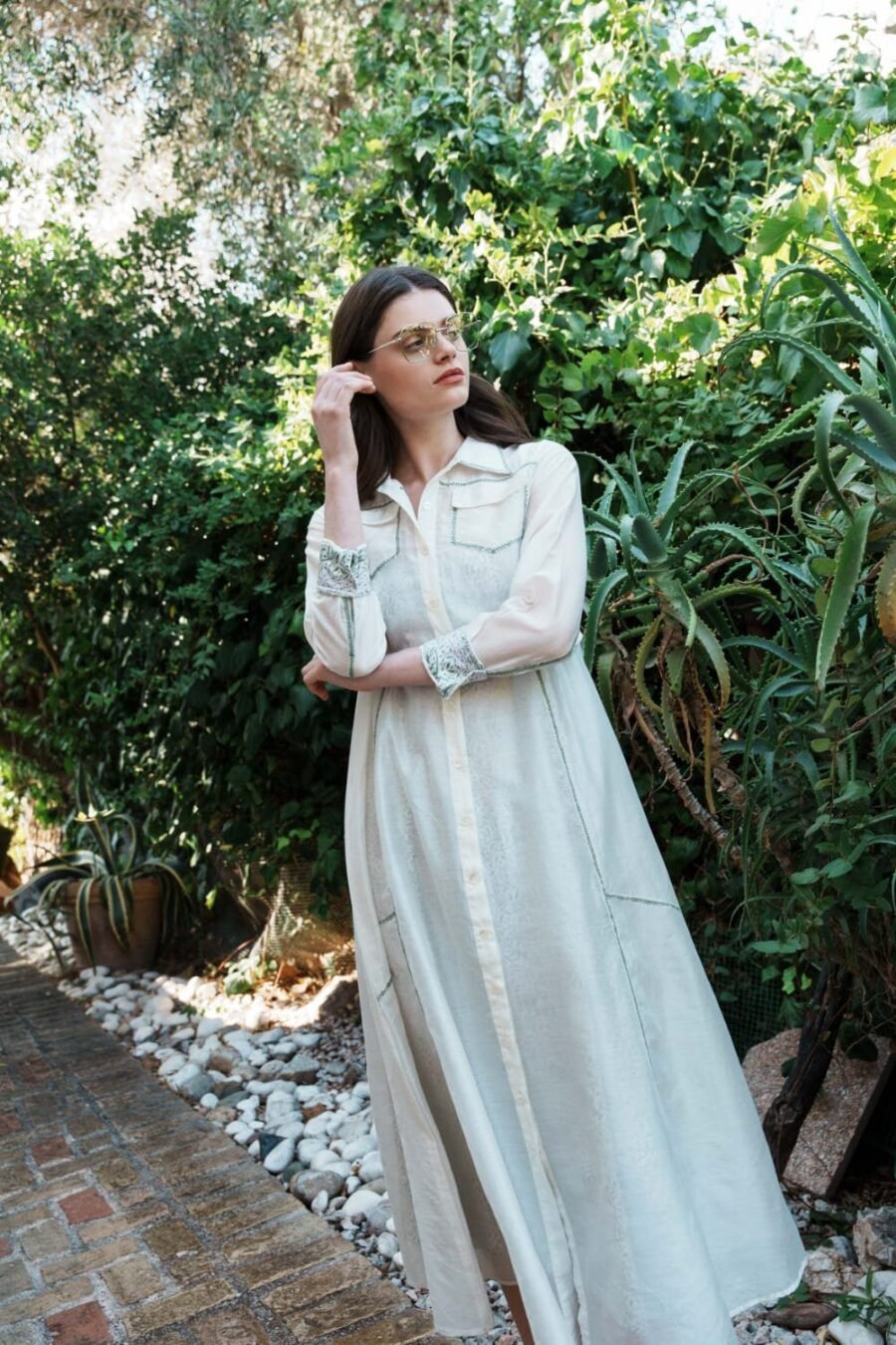 Bone chanderi embroidered shirt dre