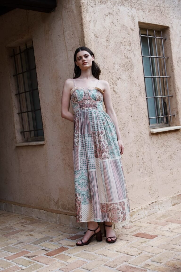 Beige Multi-Print Gathered Dress