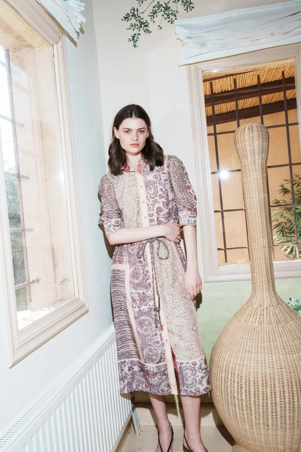 Salmon splcied multi-printed shirt