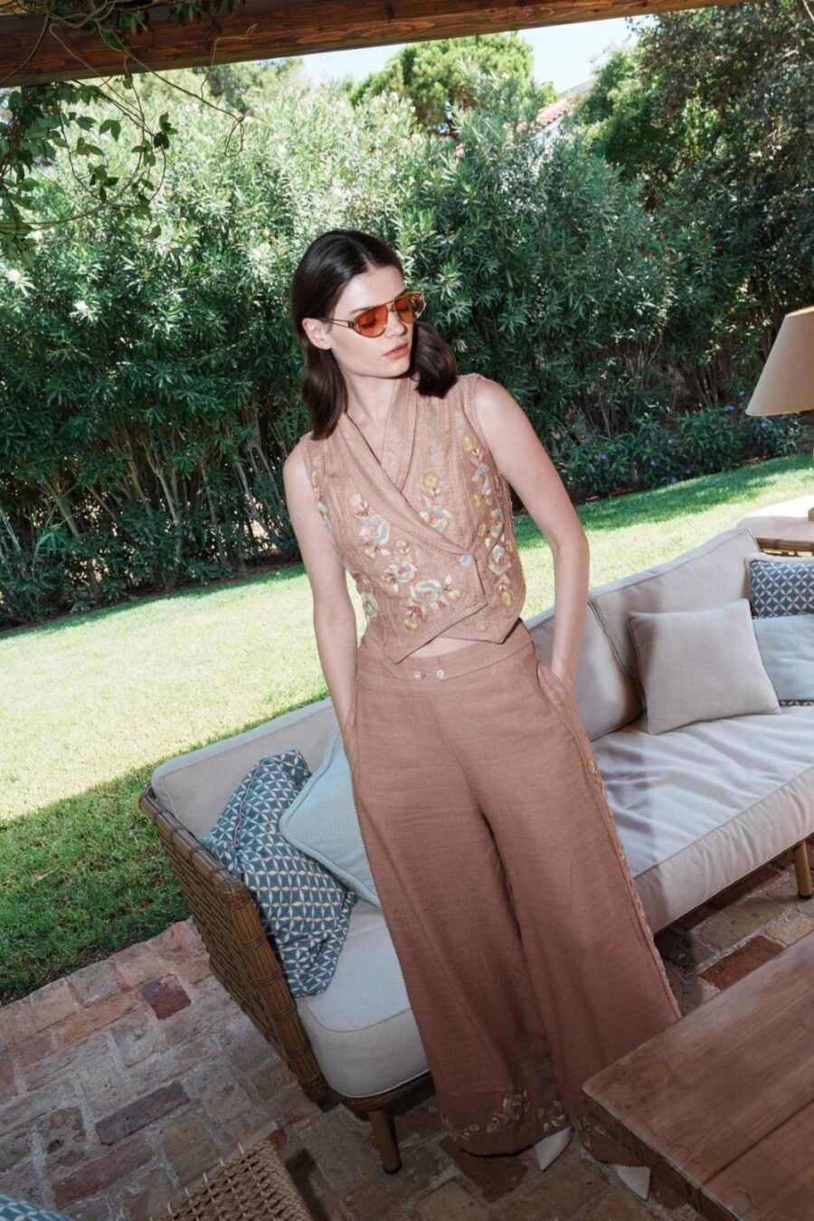 Nude textured fabric embroidered wa