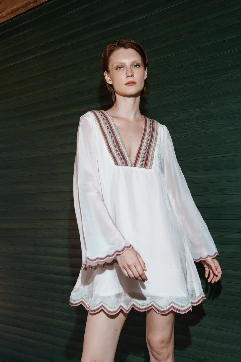 Pink mul embroidered scallop mini d