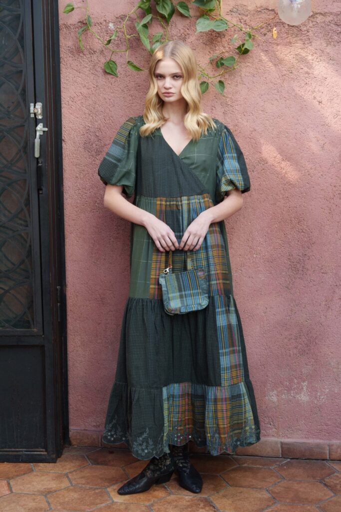Green cotton tiered midi