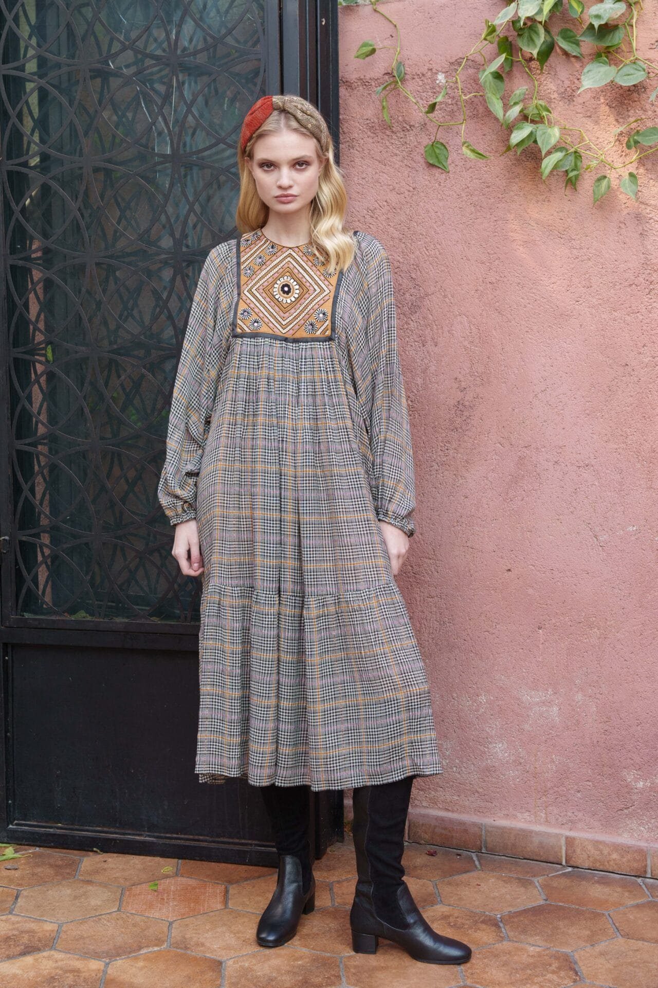 Black and white checks midi