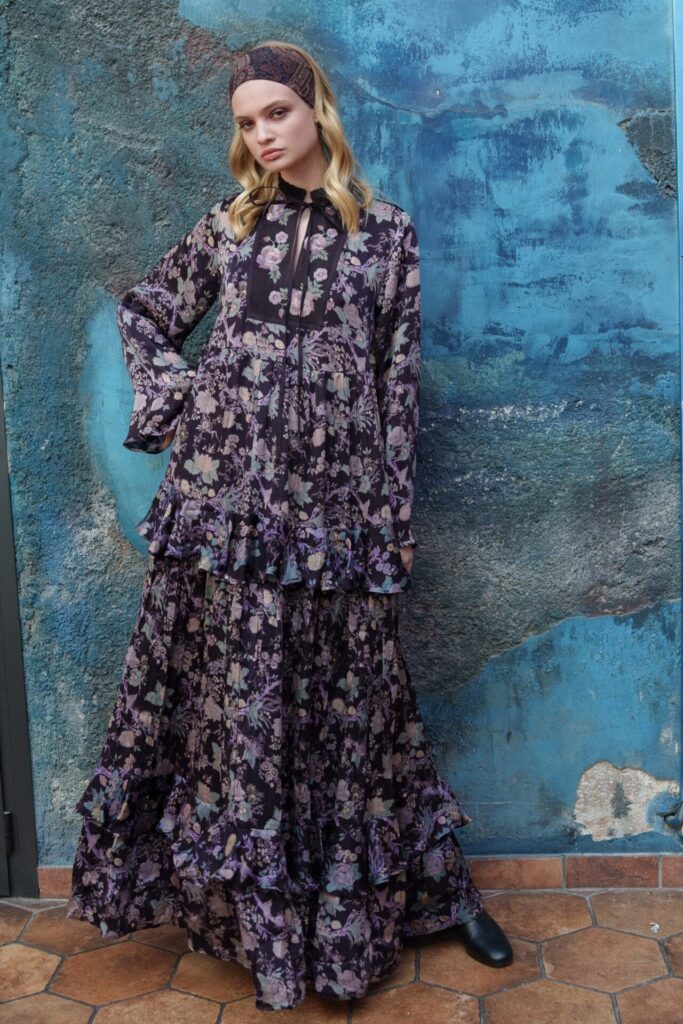 Purple satin chintz printed embroid