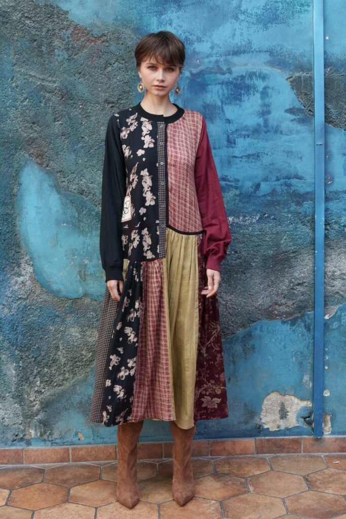 Multi color printed paneled dress w