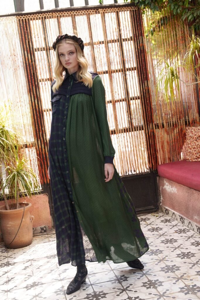 Blue and green checks shirt dress