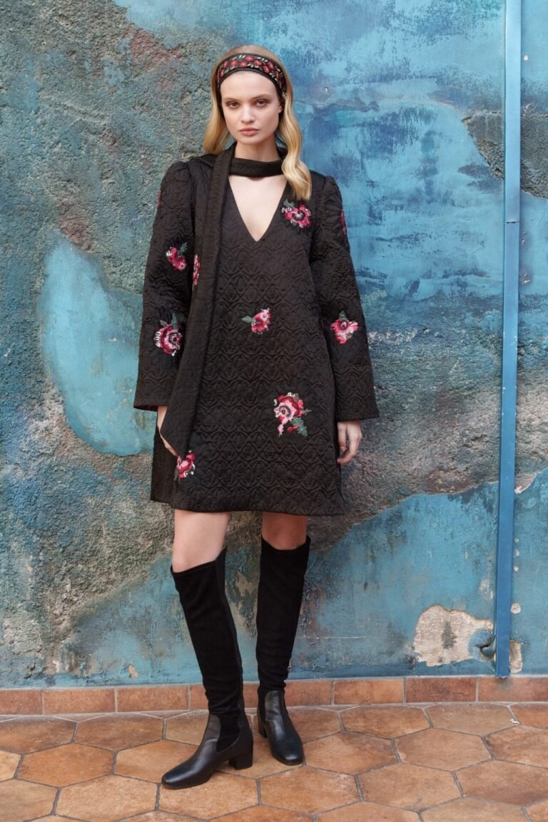 Black Quilted Applique Mini Dress