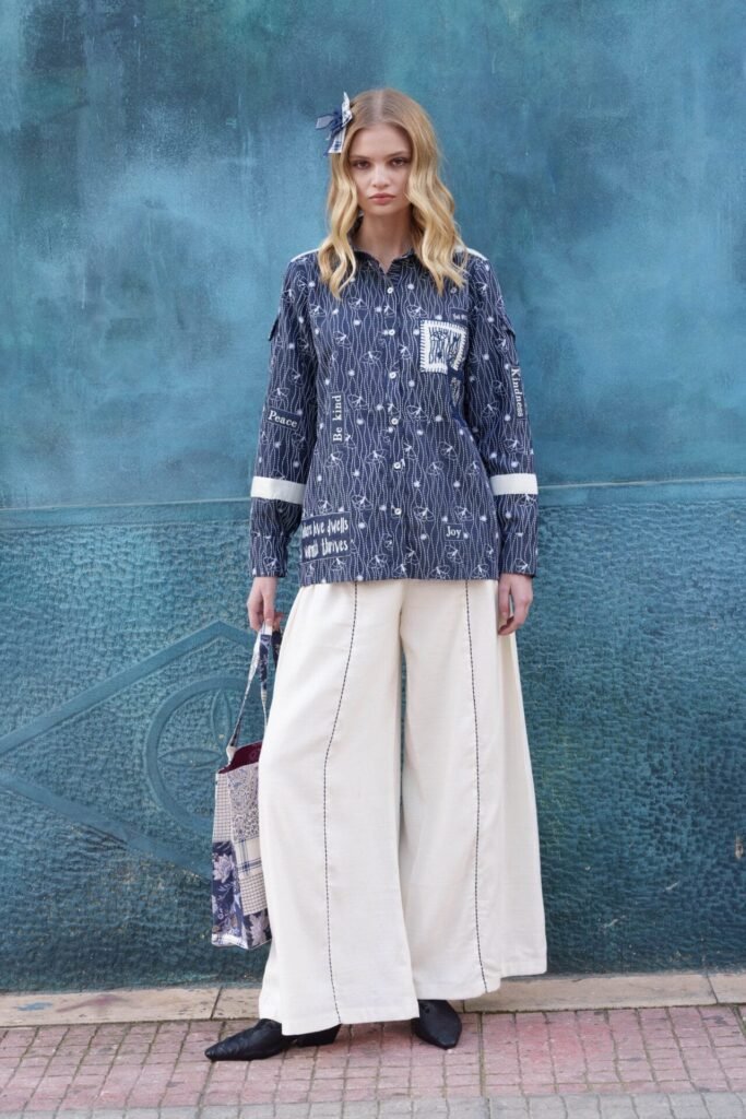 White "you are enough" pleated pa