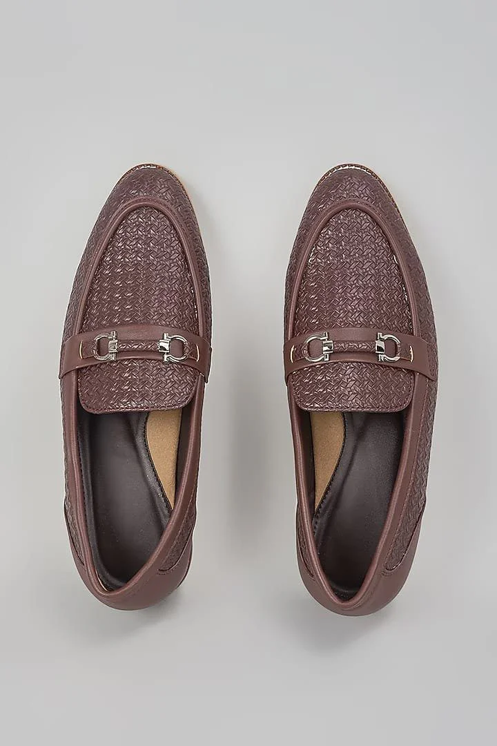 Brown Buckled Herringbone Shoes